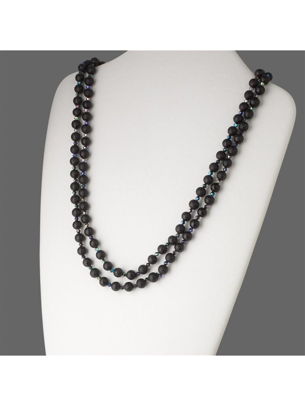 Retro Textured Bumpy Glass Pearl Beads Long Opera Length Necklace Black